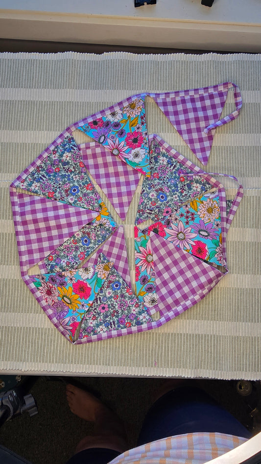 Purple (gingham edged) Fabric bunting