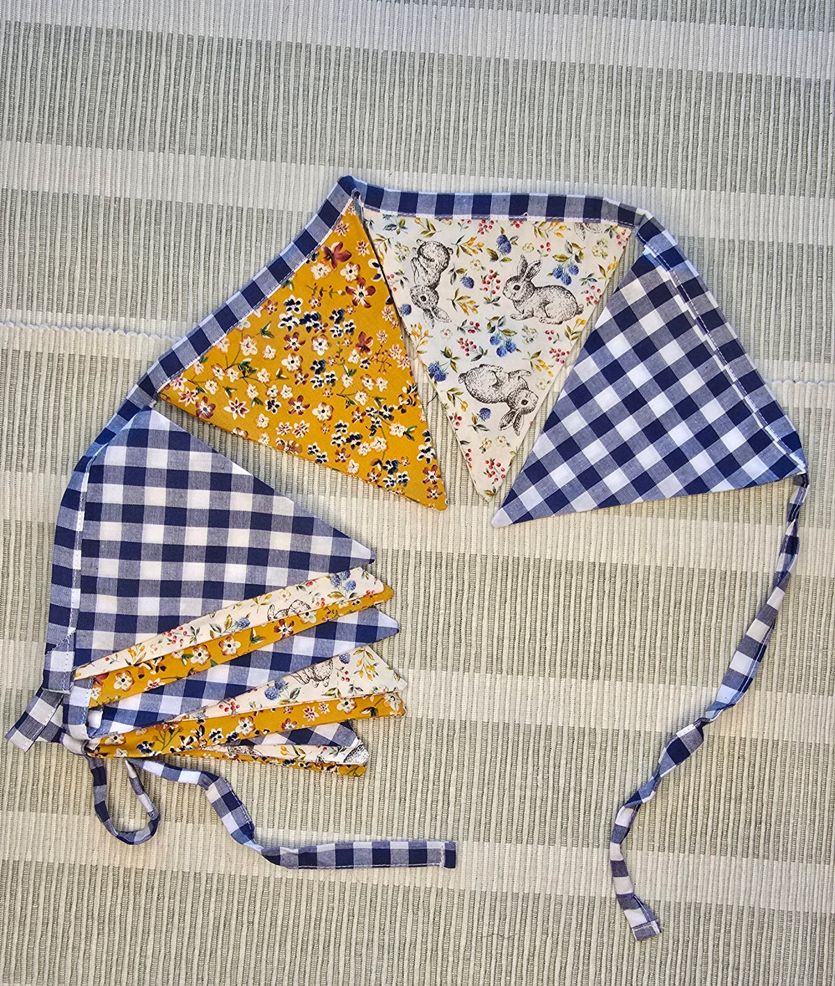 Navy & Mustard (gingham edged) Fabric bunting