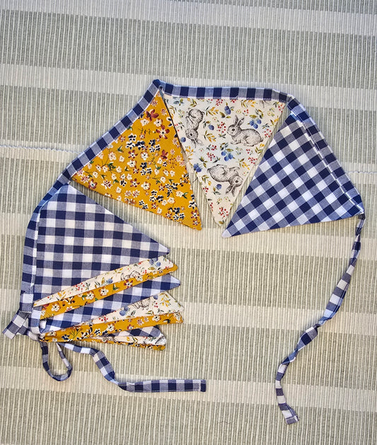 Navy & Mustard (gingham edged) Fabric bunting